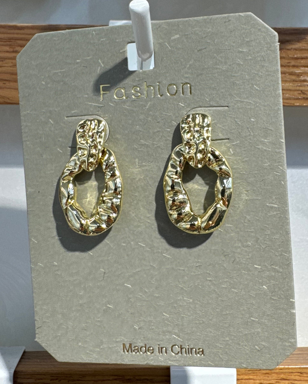 Hammered Oval Ring Drop Earrings - W3-0208
