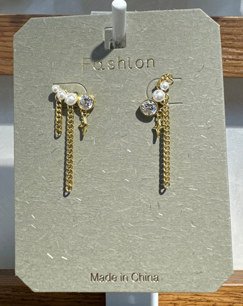 Asymmetric Beaded Chain Earrings - W3-0213