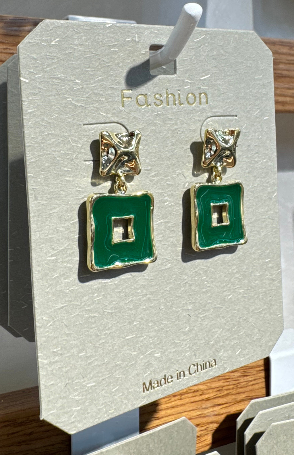 Green Square Cutout Earrings - W3-0216