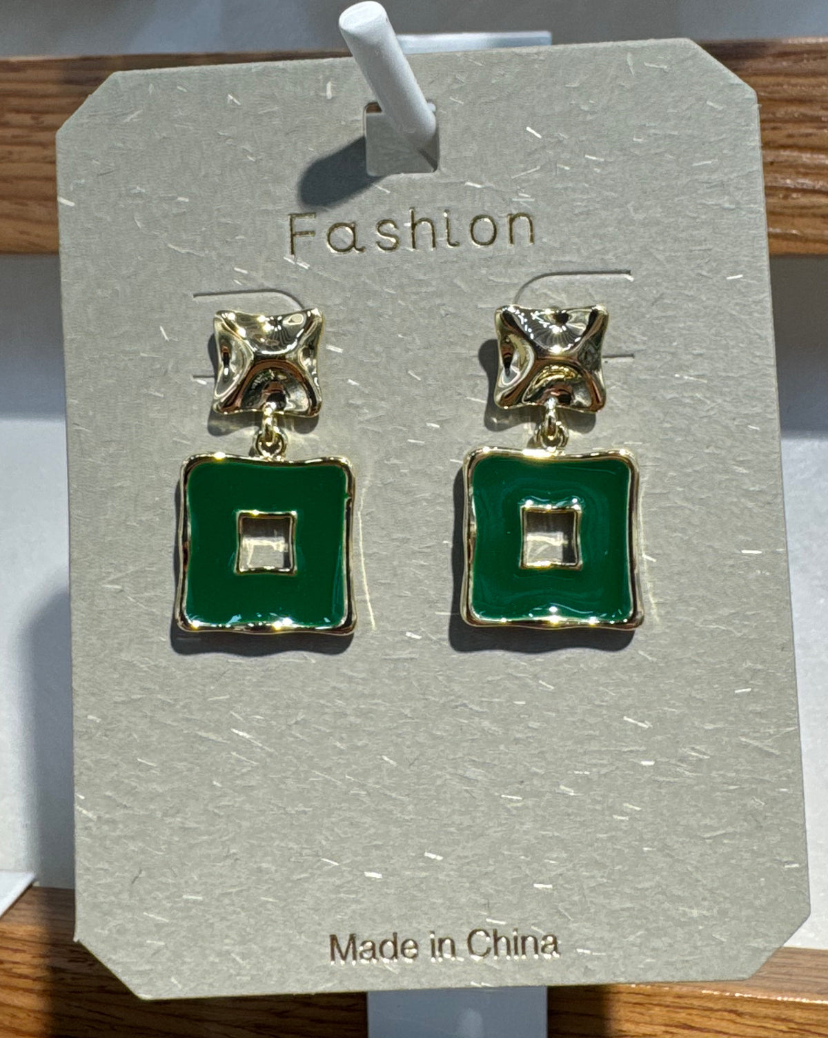 Green Square Cutout Earrings - W3-0216