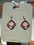 Purple Diamond Frame Drop Earrings - W3-0217