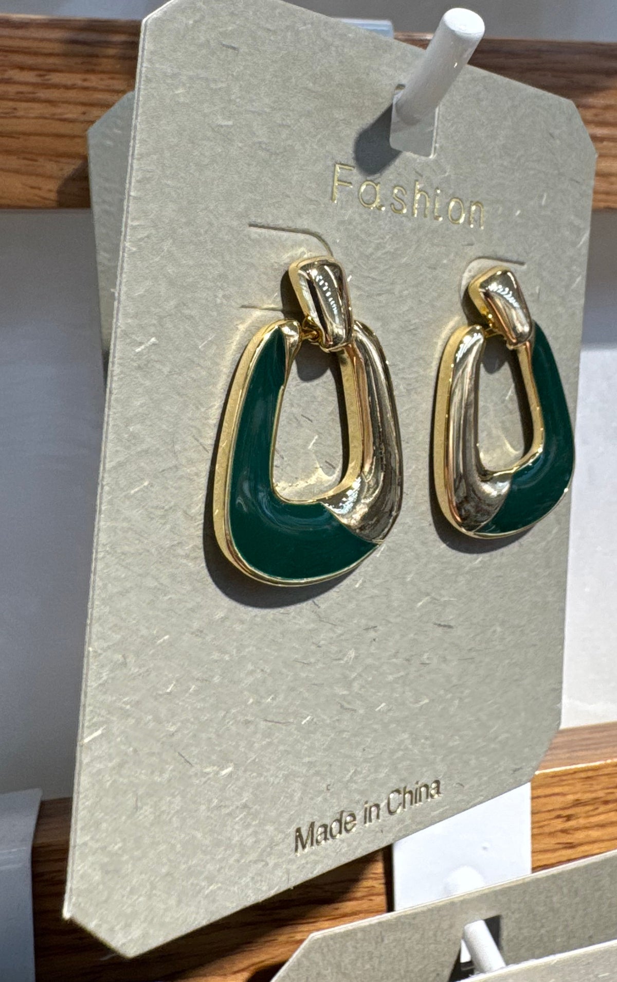 Green Open Trapezoid Earrings - W3-0219