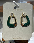 Green Open Trapezoid Earrings - W3-0219
