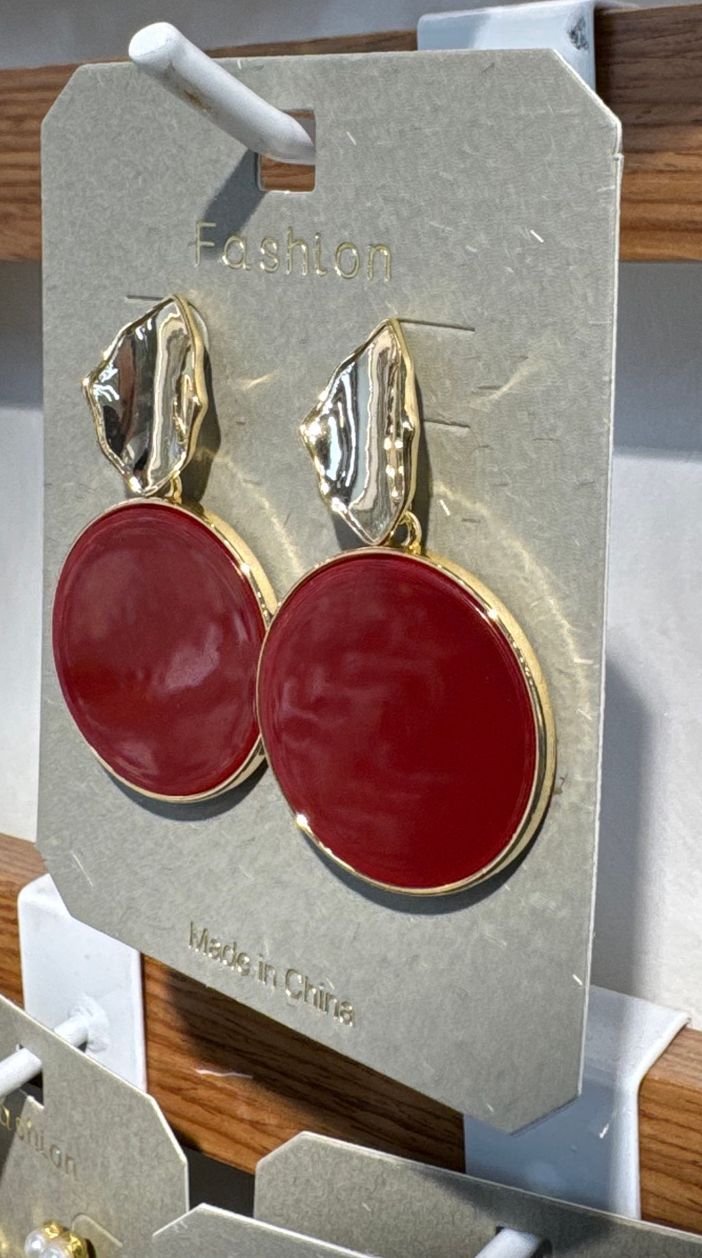 Red Disc Statement Earrings - W3-0222
