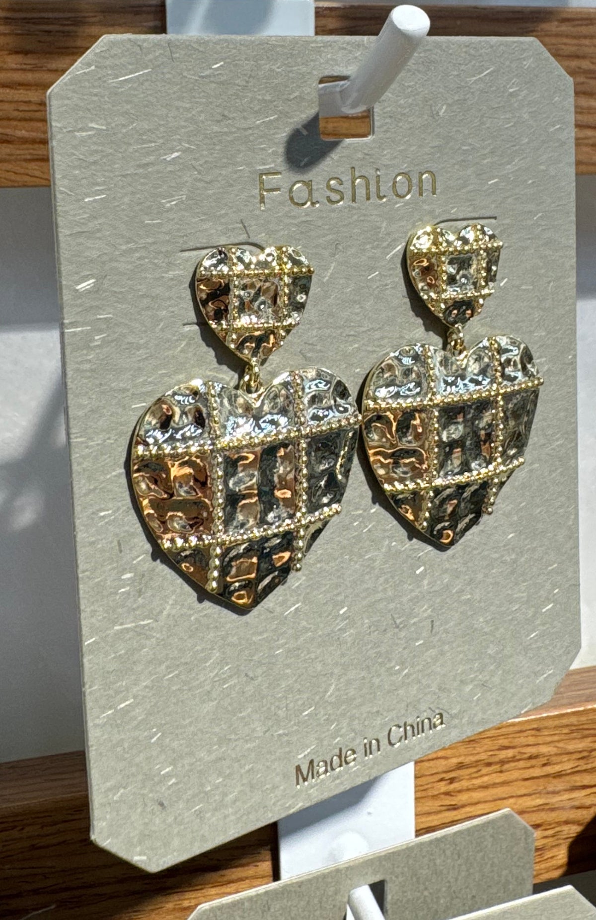 Sparkling Grid Heart Drop Earrings - W3-0224