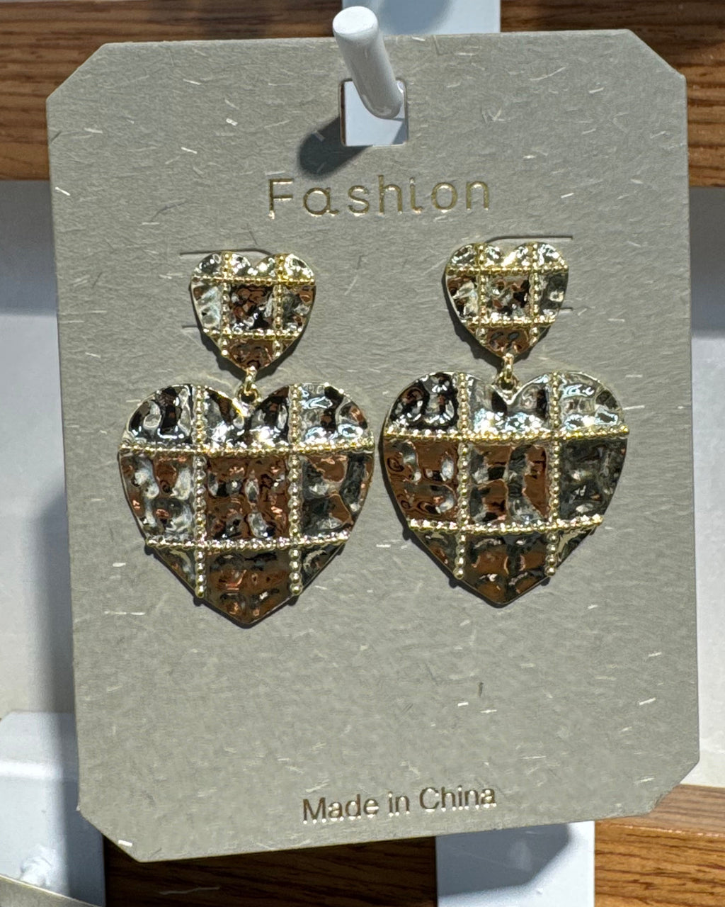 Sparkling Grid Heart Drop Earrings - W3-0224
