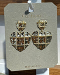 Sparkling Grid Heart Drop Earrings - W3-0224