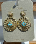 Blue Center Flower Disc Earrings - W3-0227
