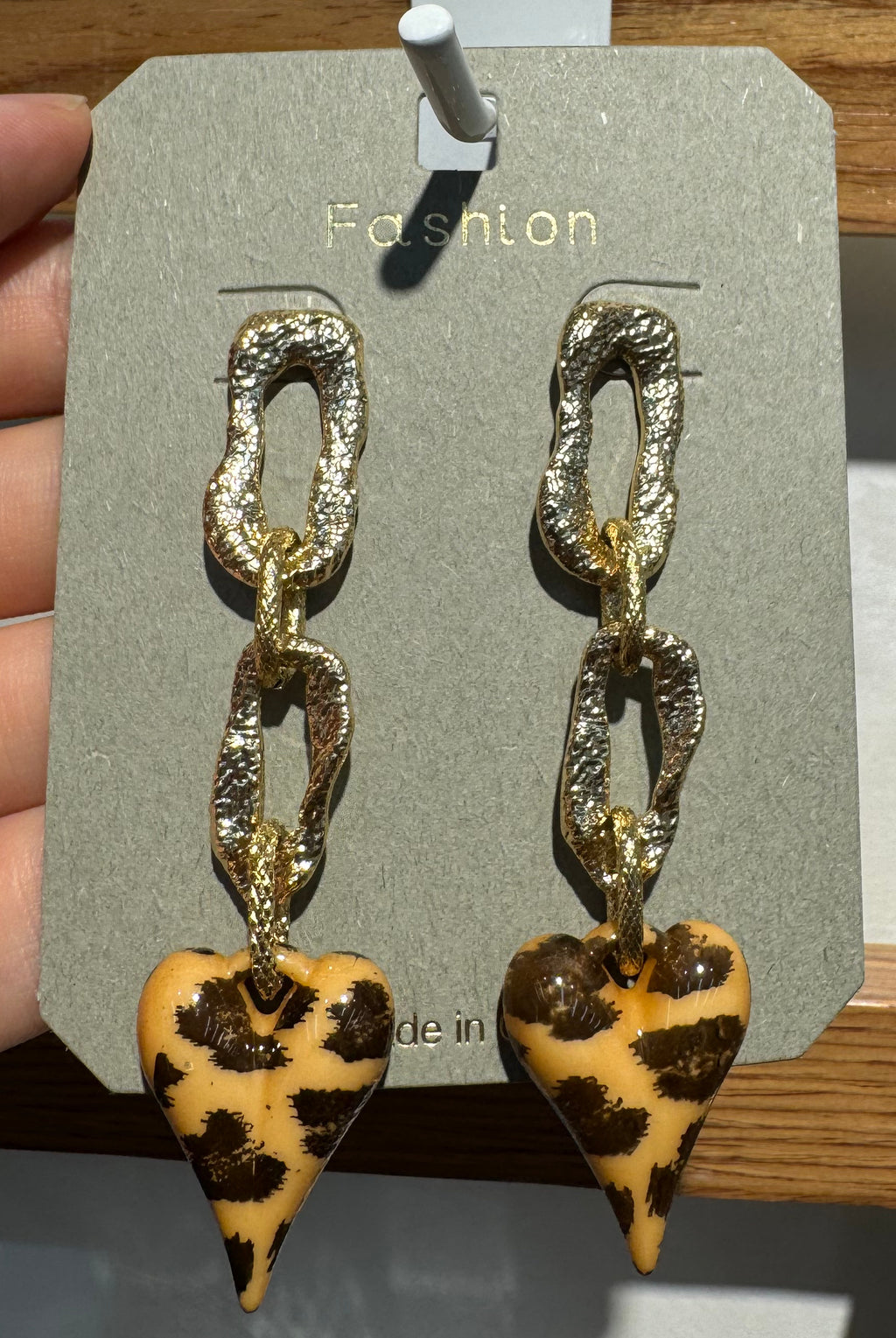 Leopard Heart Chain Drop Earrings - W3-0231