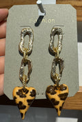 Leopard Heart Chain Drop Earrings - W3-0231