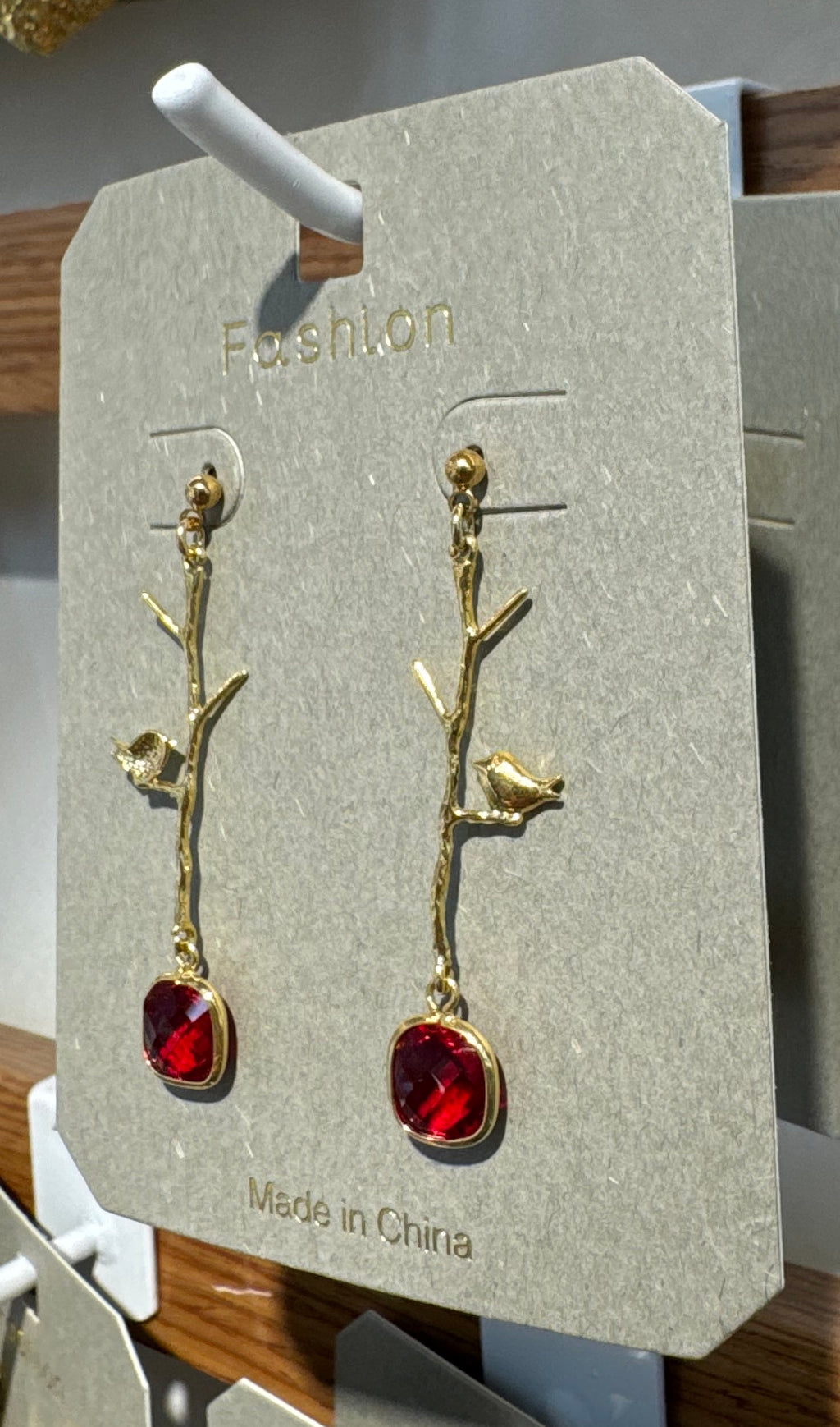 Red Accent Branch Drop Earrings - W3-0237