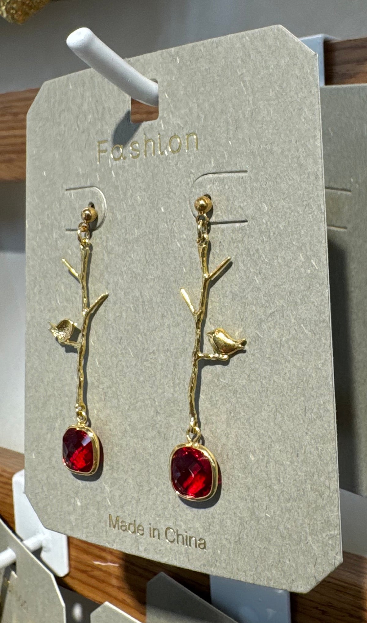 Red Accent Branch Drop Earrings - W3-0237