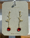 Red Accent Branch Drop Earrings - W3-0237