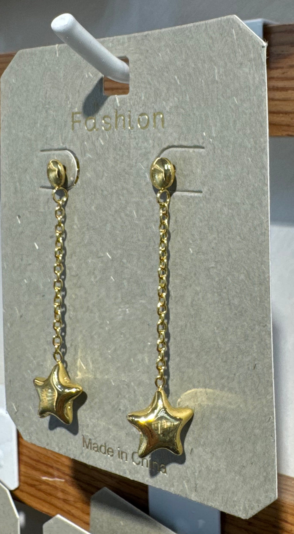 Star Charm Chain Drop Earrings - W3-0238
