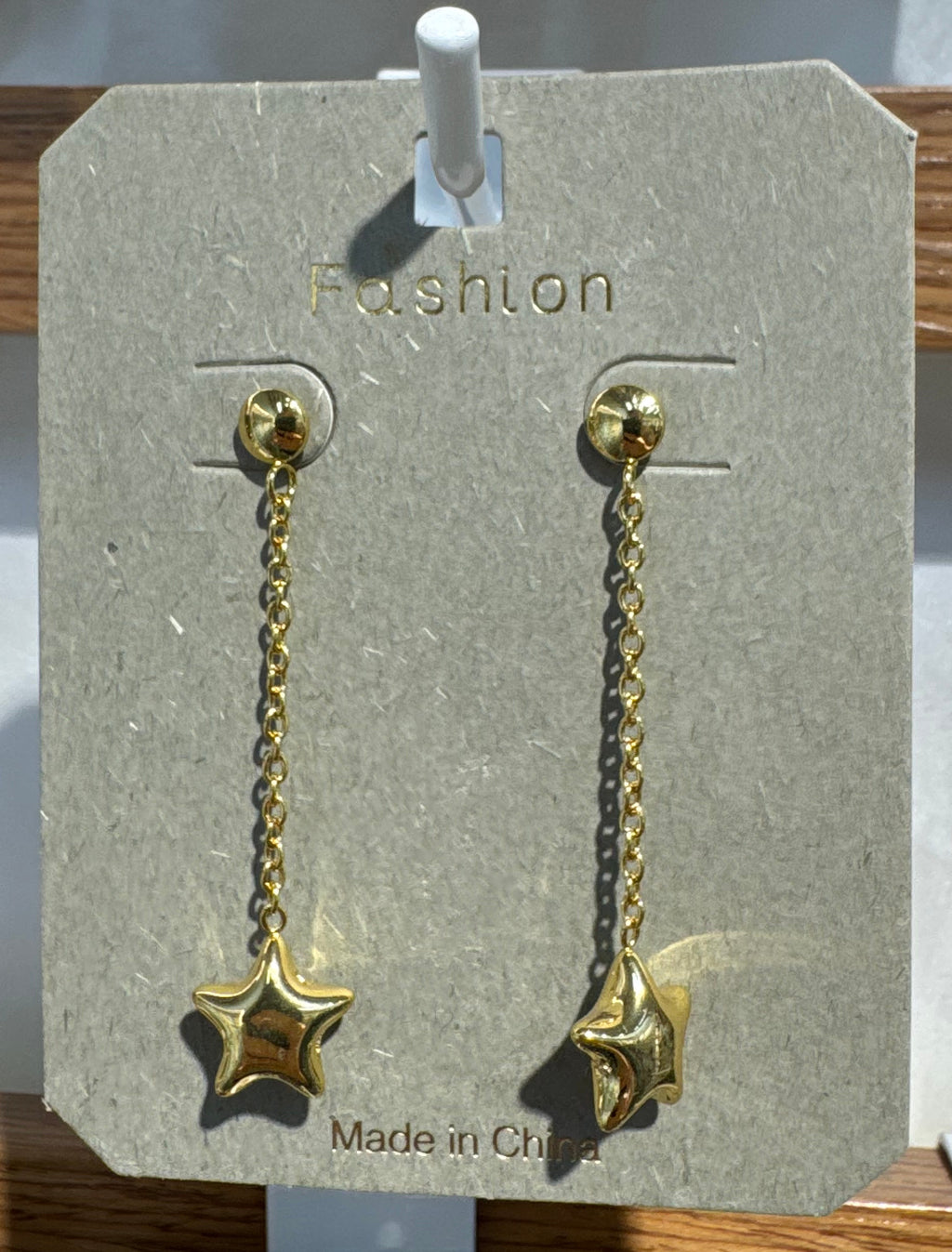 Star Charm Chain Drop Earrings - W3-0238