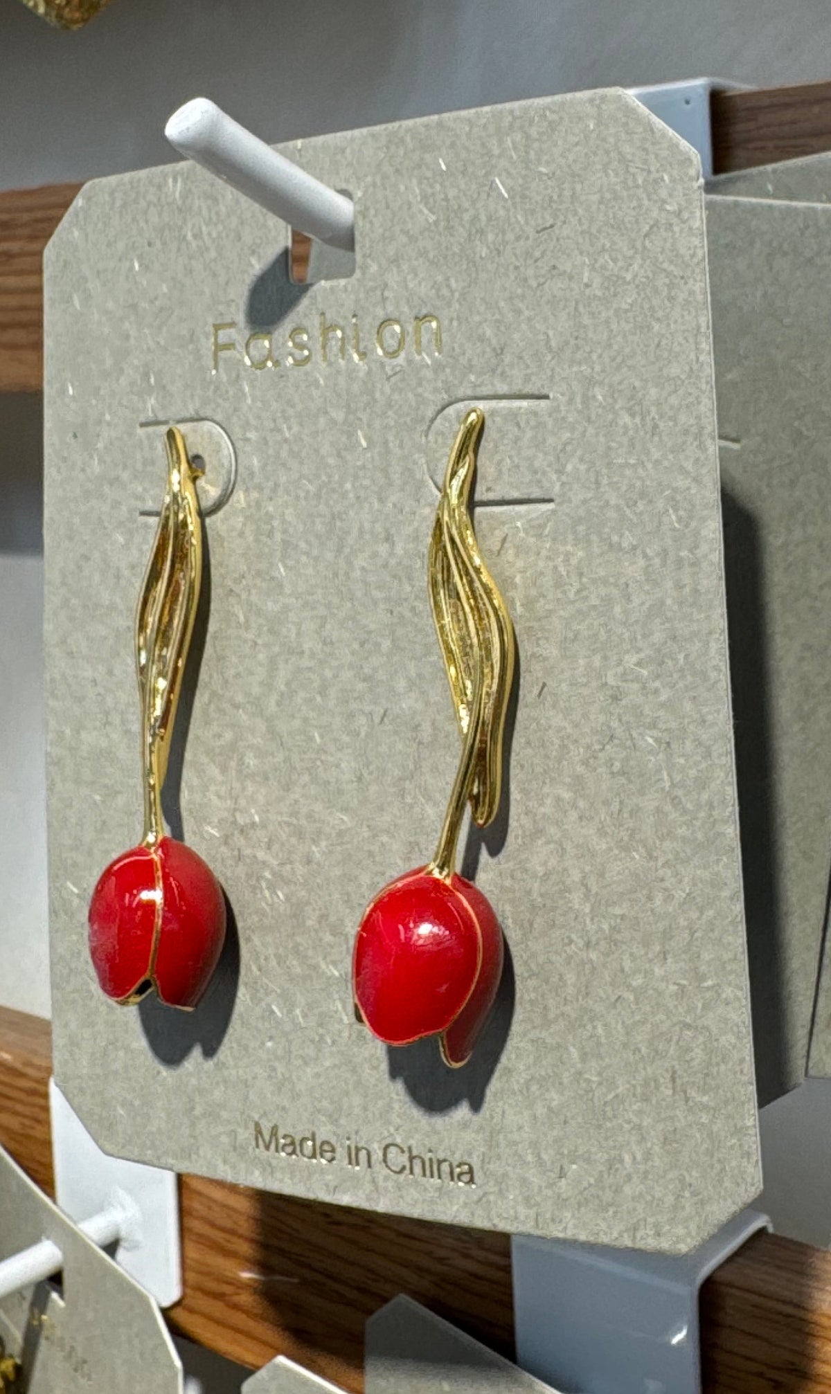 Red Tulip Drop Earrings - W3-0239