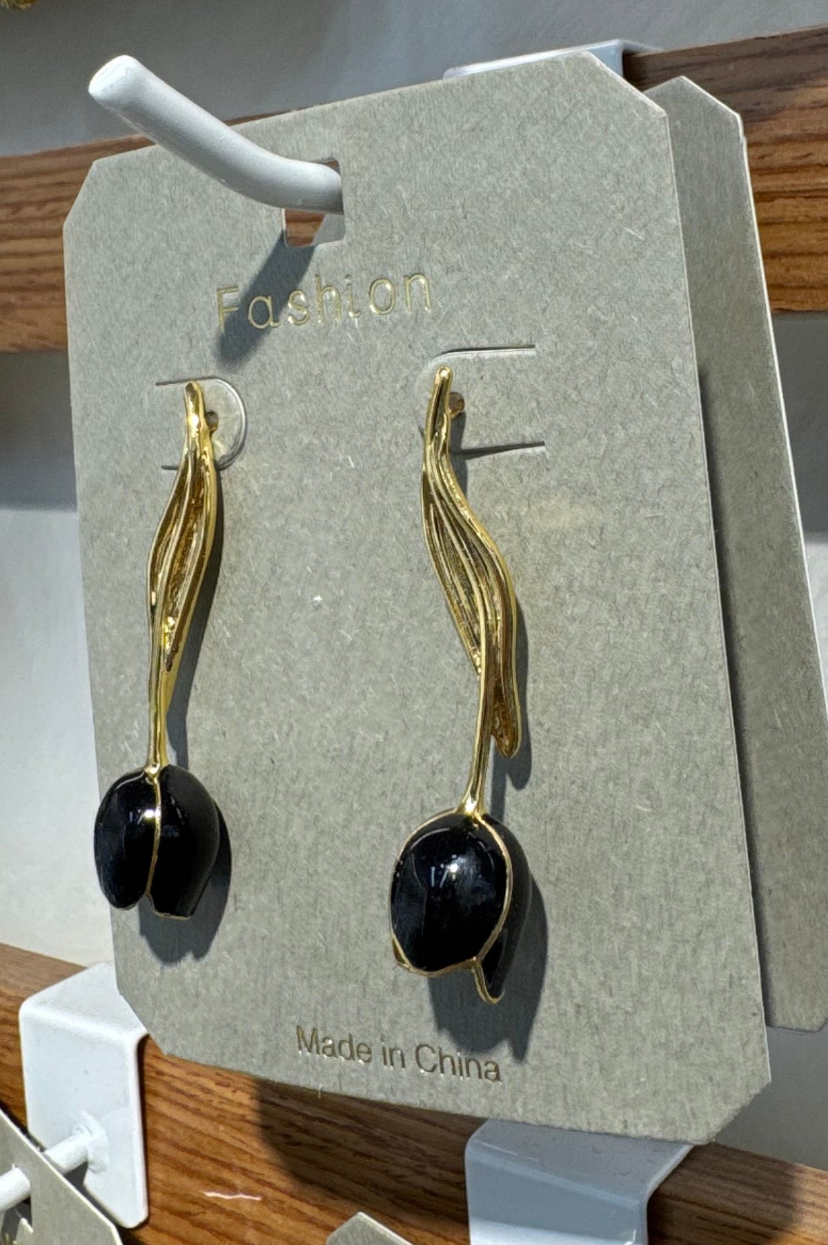 Black Tulip Drop Earrings - W3-0240