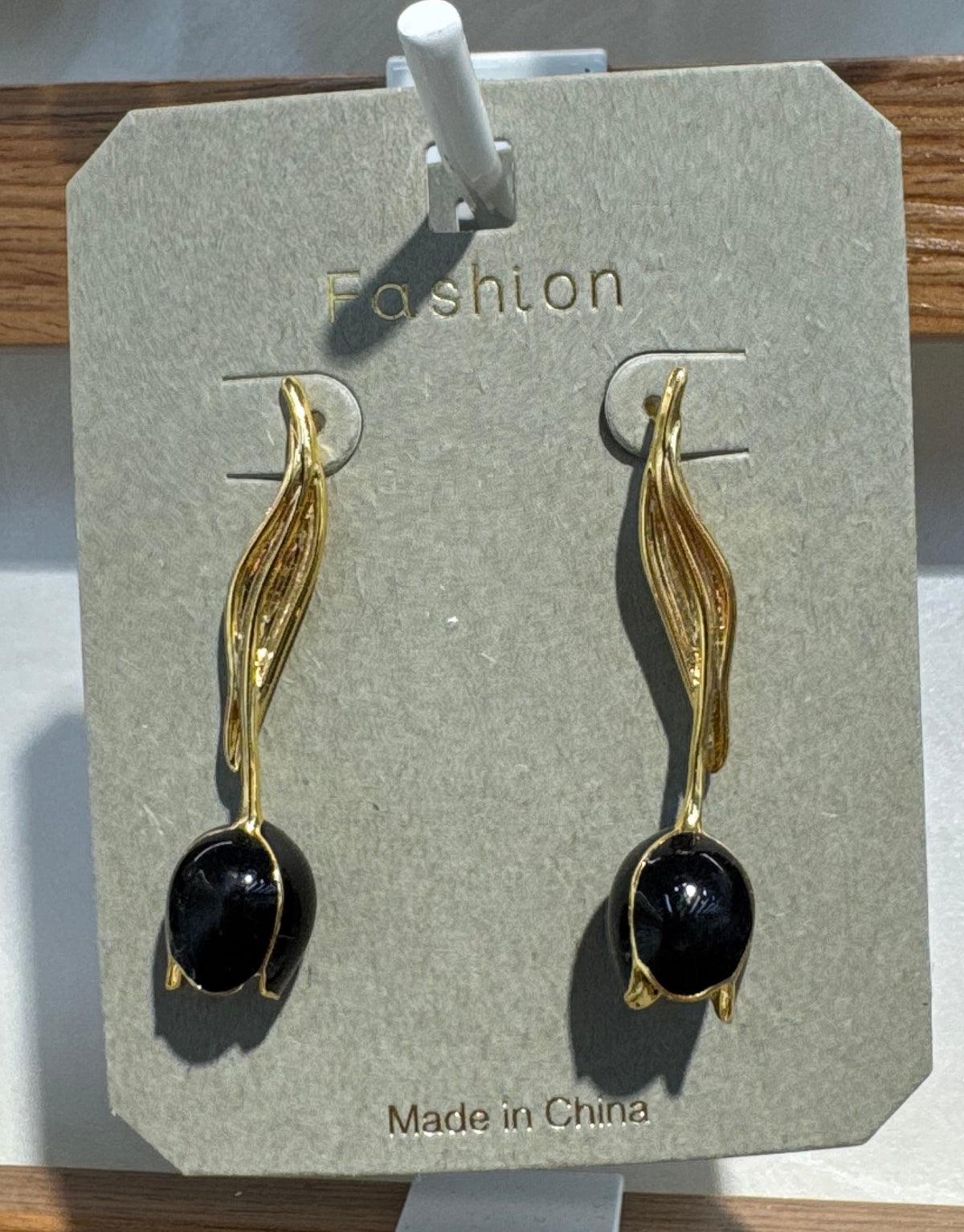 Black Tulip Drop Earrings - W3-0240