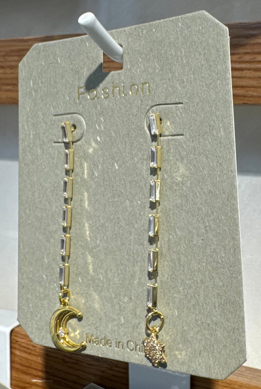 Asymmetric Moon Star Chain Earrings - W3-0241