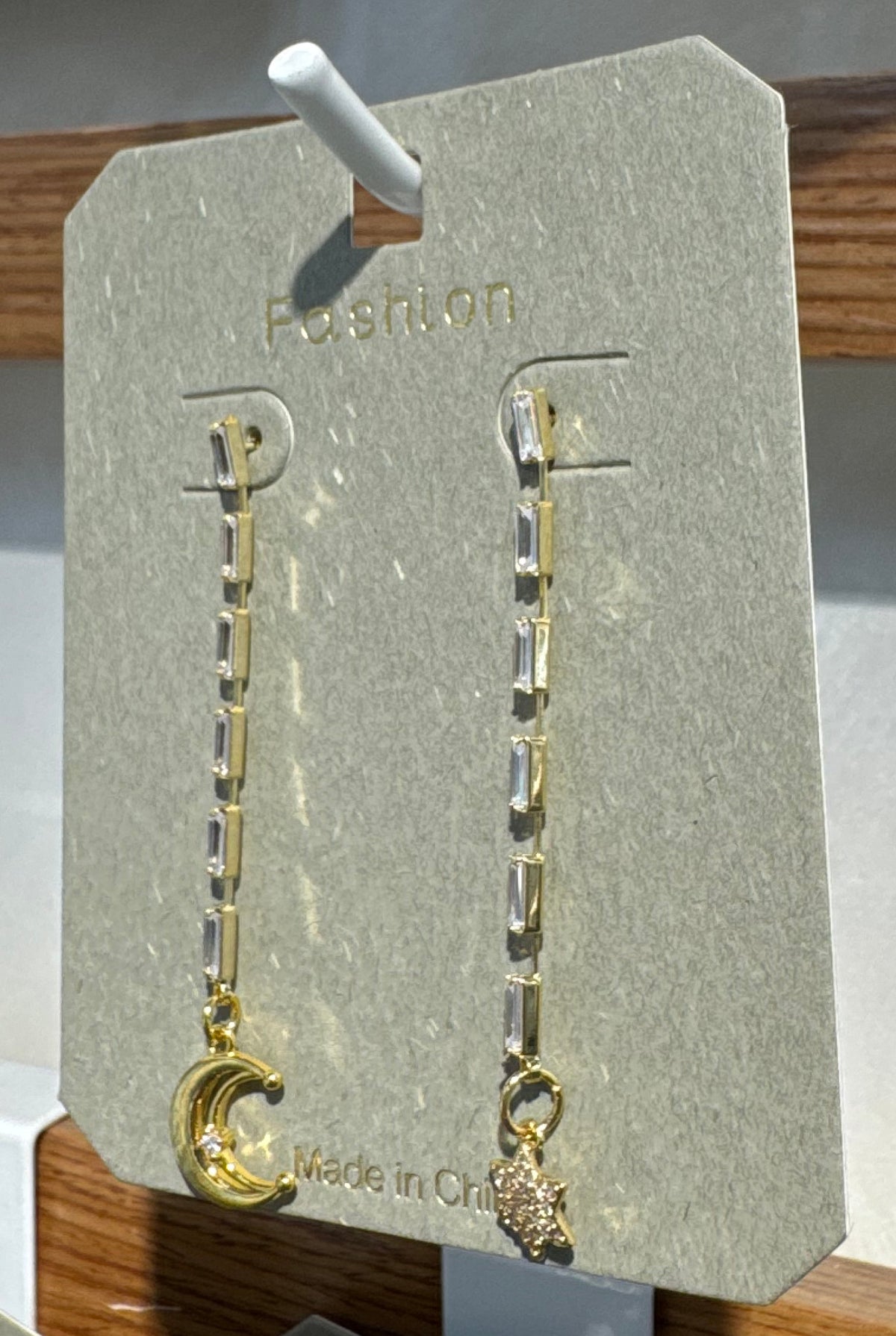 Asymmetric Moon Star Chain Earrings - W3-0241