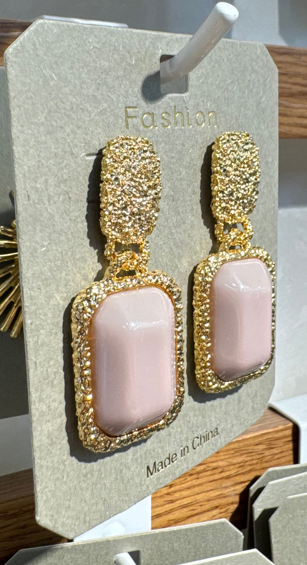 Pink Rectangle Frame Earrings - W3-0243