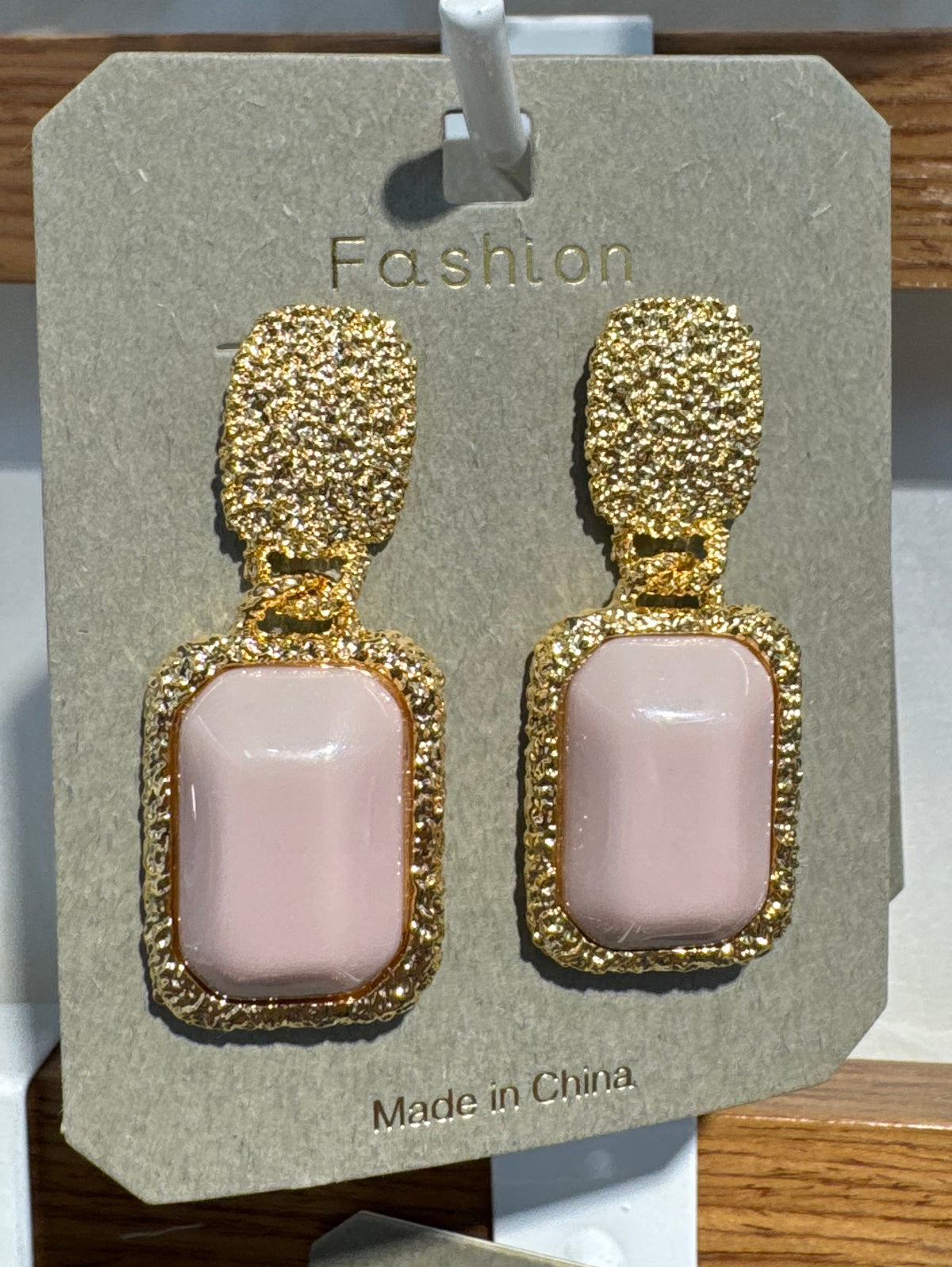 Pink Rectangle Frame Earrings - W3-0243