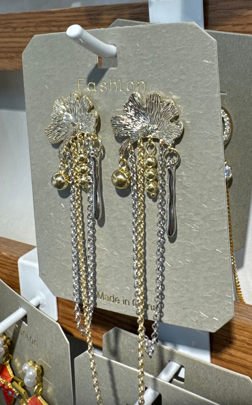 Flower Stud Chain Fringe Earrings - W3-0247