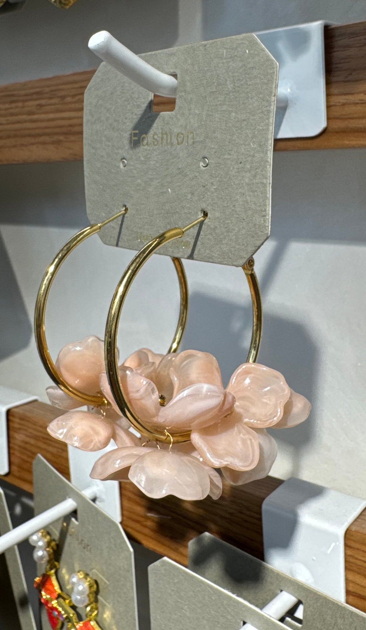 Blush Flower Hoop Earrings - W3-0250