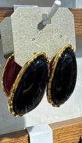 Black Oval Statement Stud Earrings - W3-0252