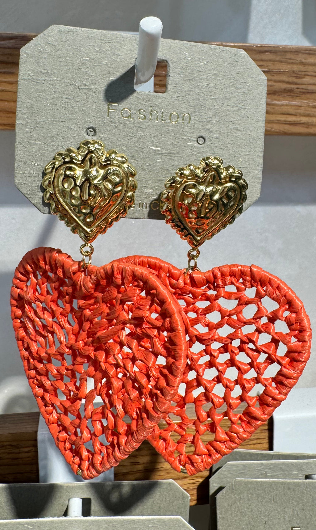 Red Woven Heart Drop Earrings - W3-0253