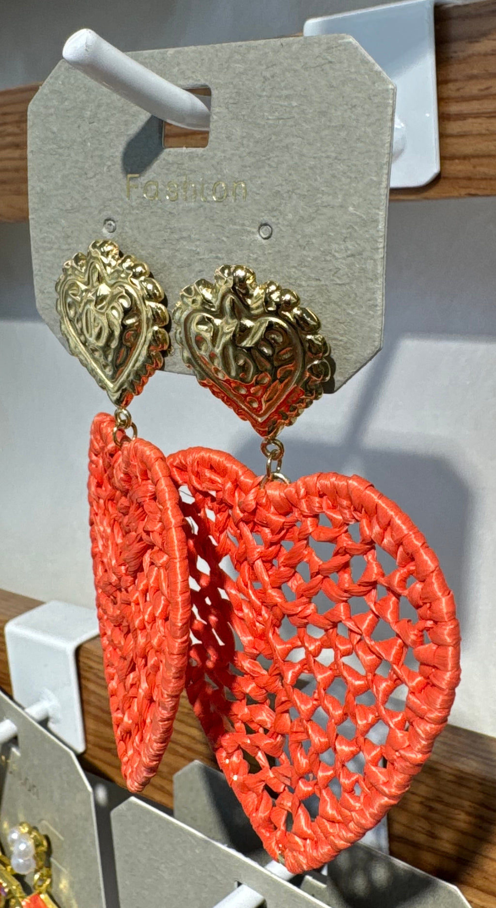 Red Woven Heart Drop Earrings - W3-0253
