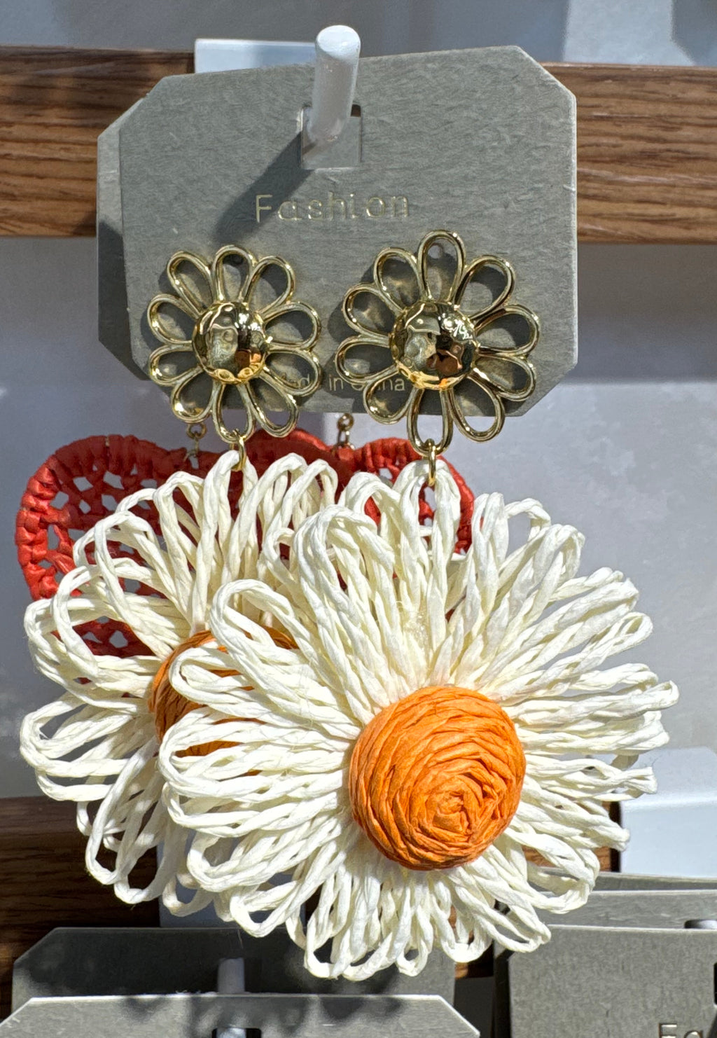 White Woven Daisy Drop Earrings - W3-0254