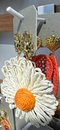 White Woven Daisy Drop Earrings - W3-0254
