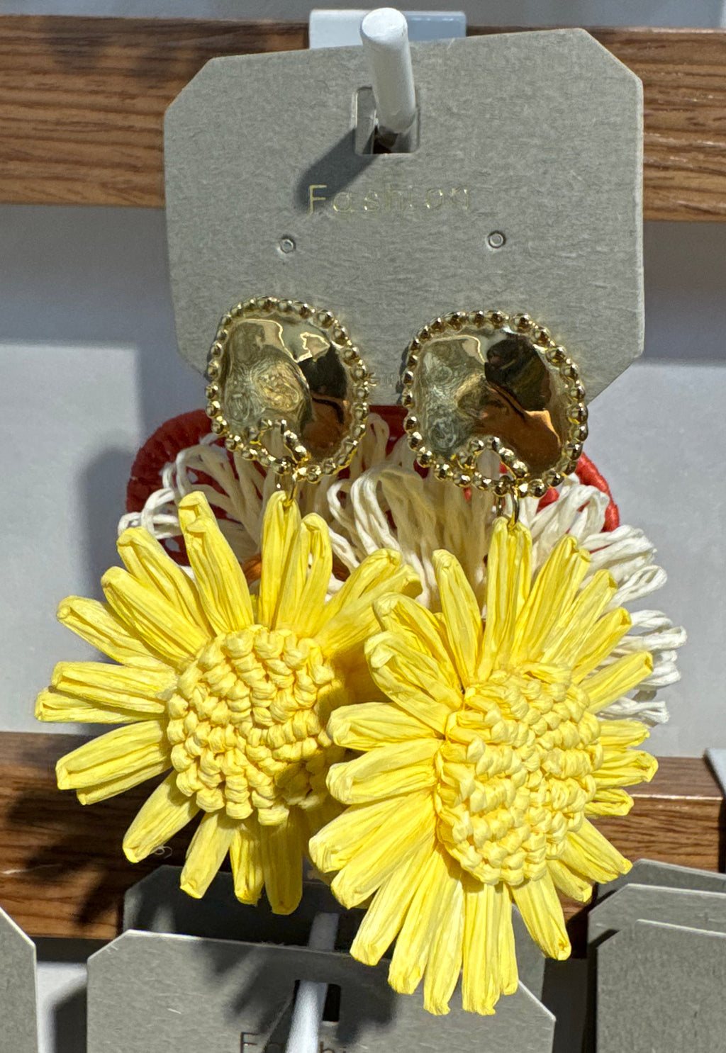 Yellow Woven Daisy Drop Earrings - W3-0255