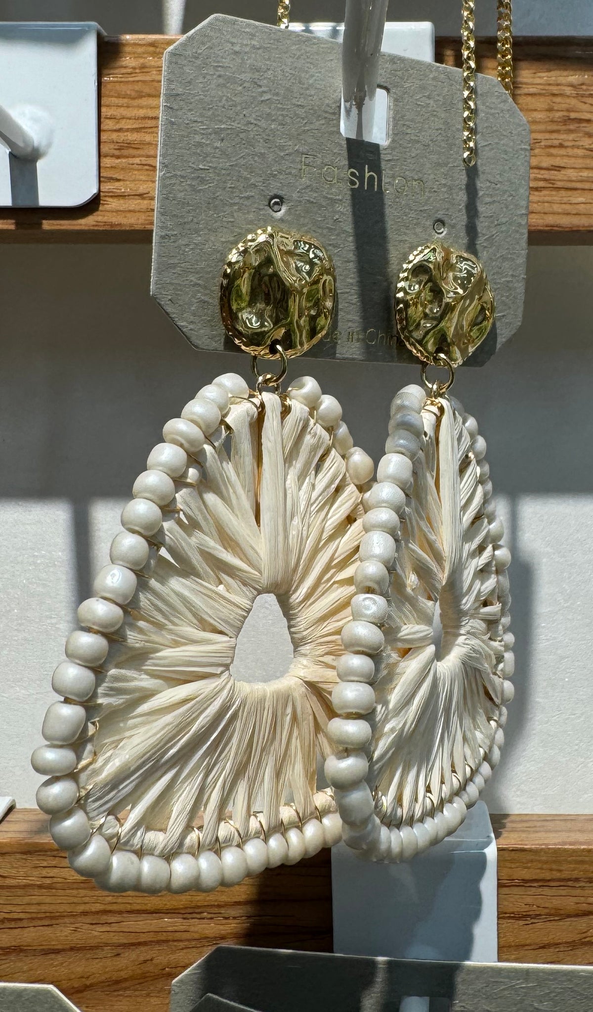 White Beaded Woven Teardrop Earrings - W3-0257