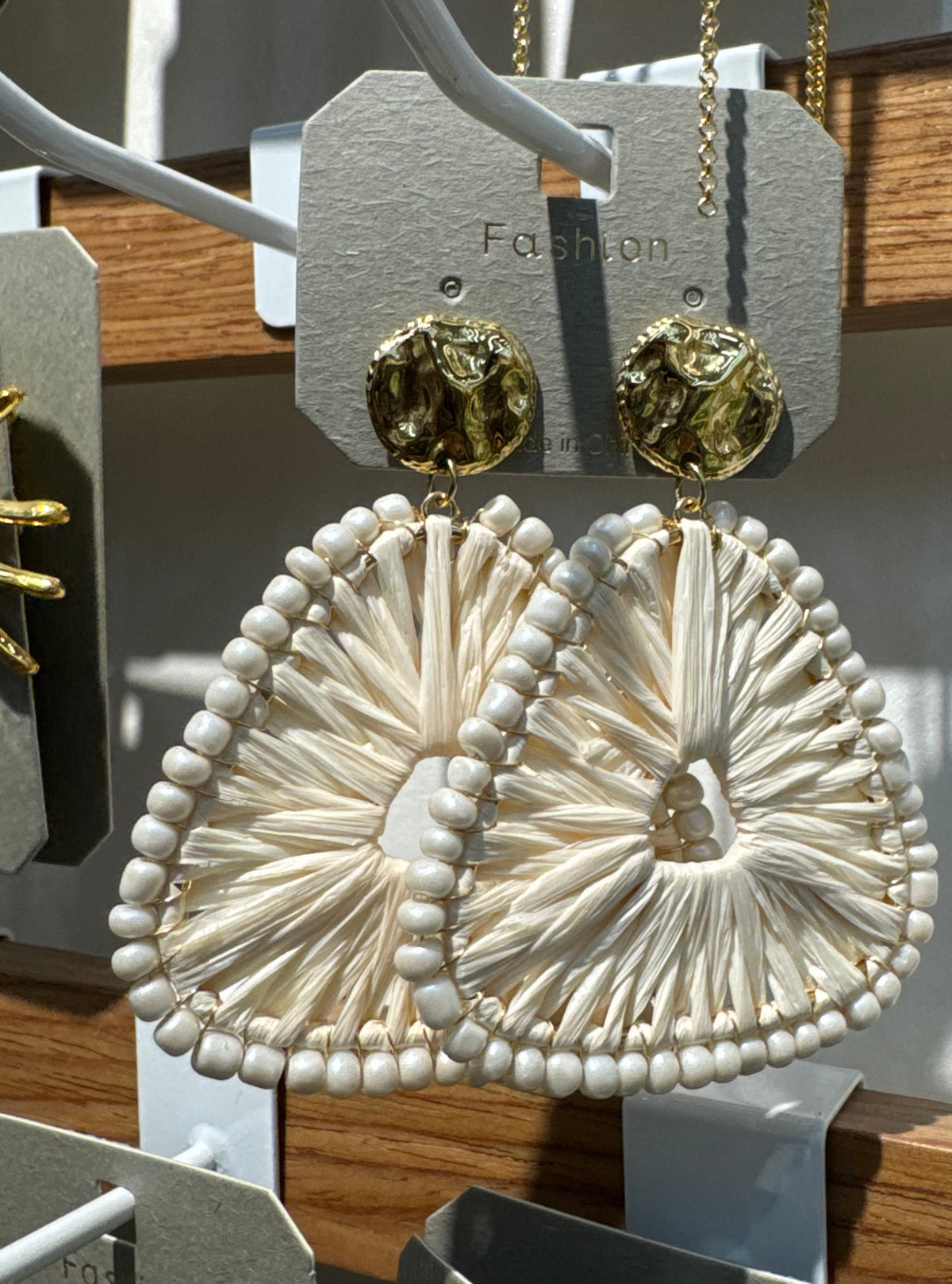 White Beaded Woven Teardrop Earrings - W3-0257