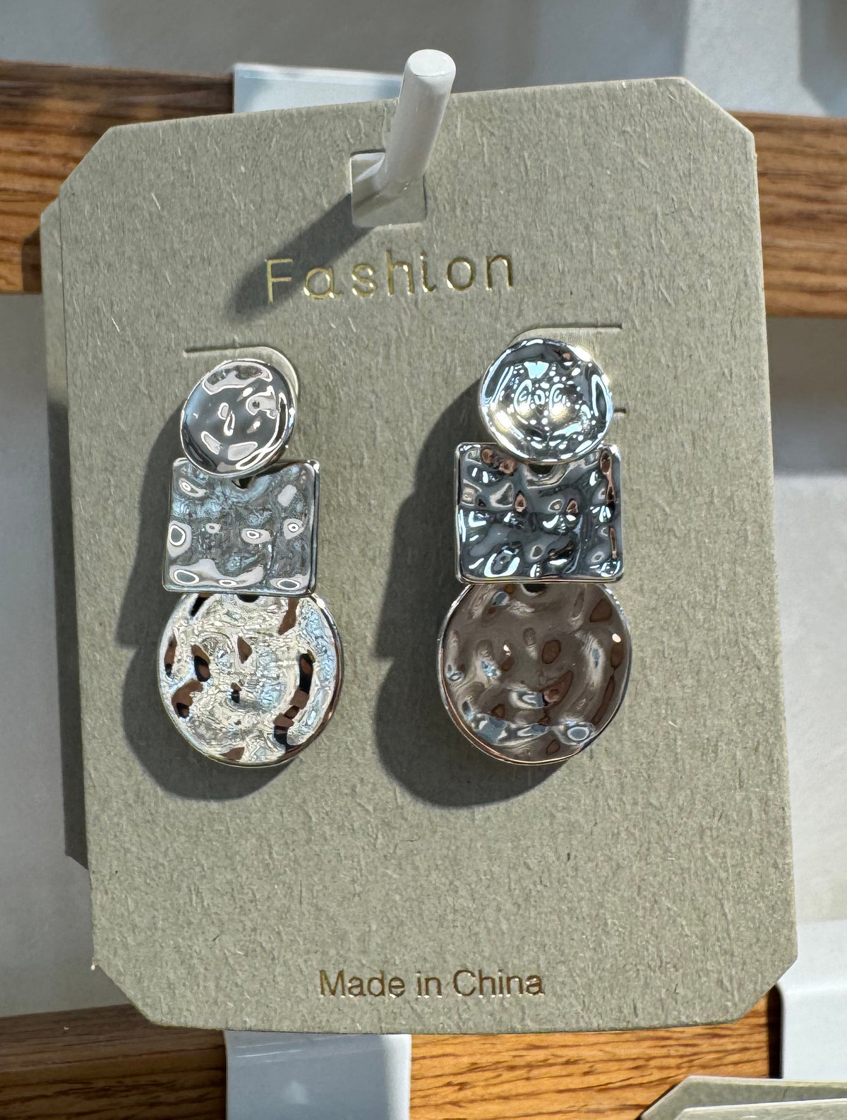 Silver-Tone Etched Geometric Earrings - W3-0263
