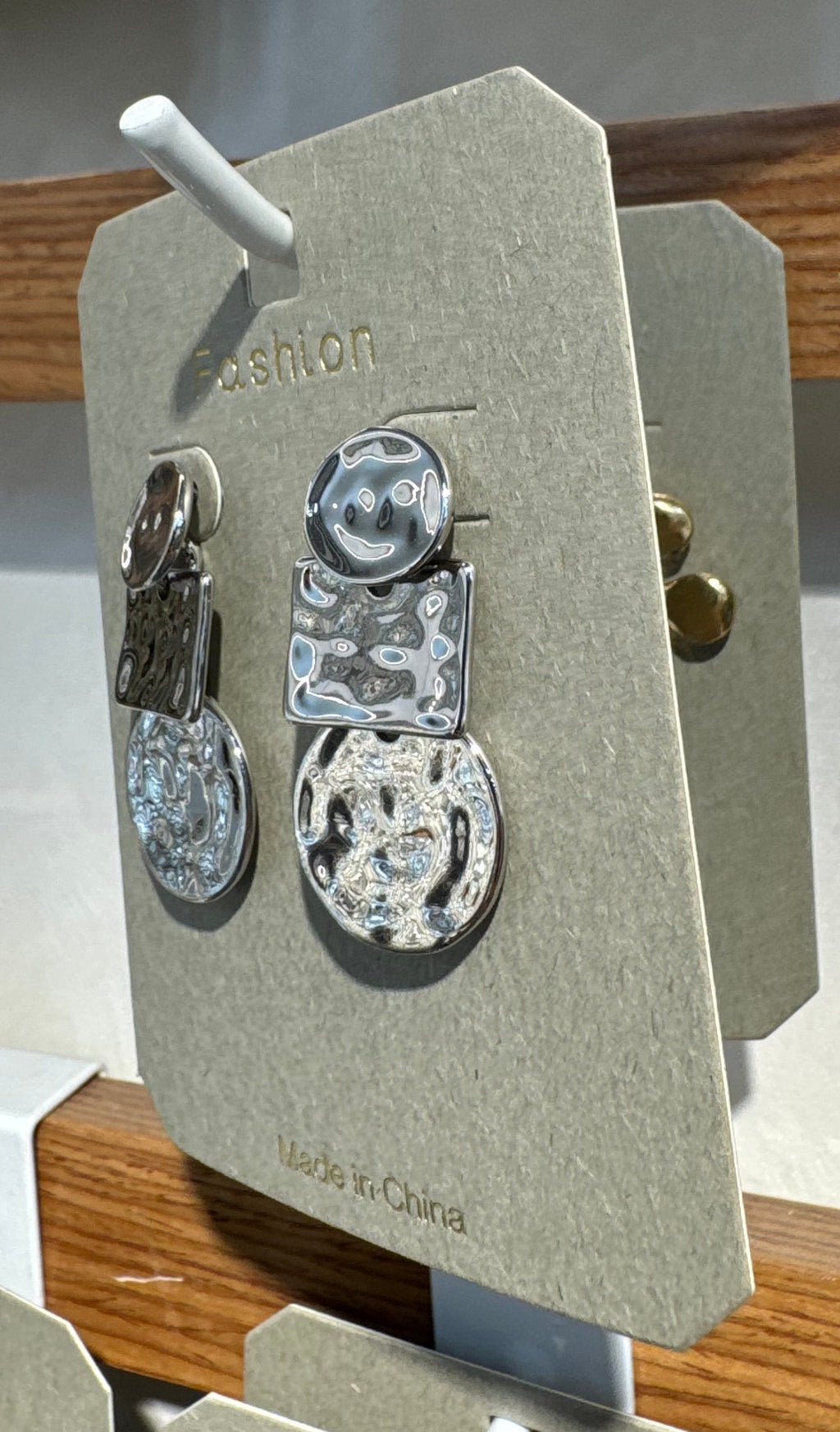 Silver-Tone Etched Geometric Earrings - W3-0263