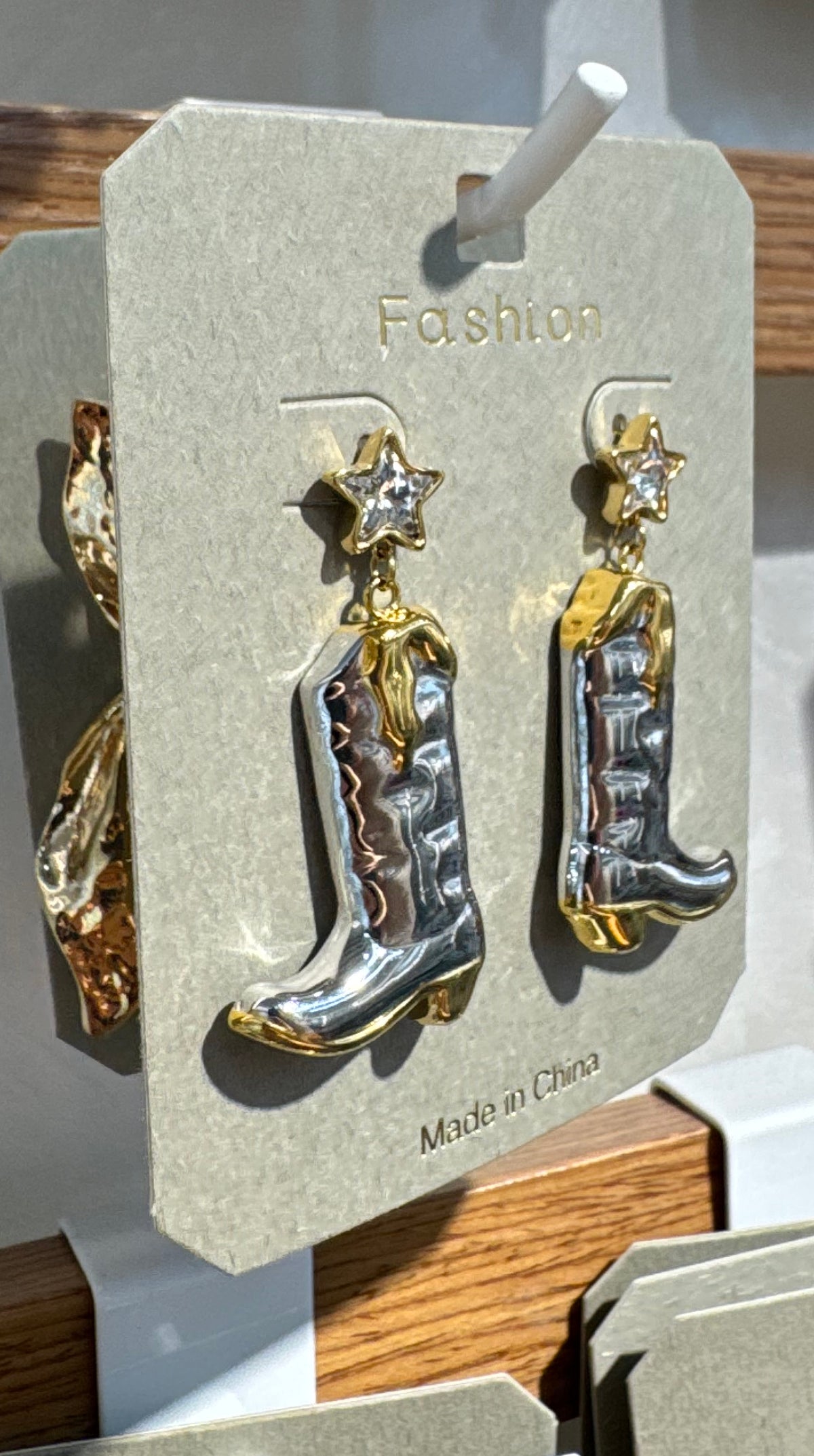 Two-Tone Cowboy Boot Earrings - W3-0267