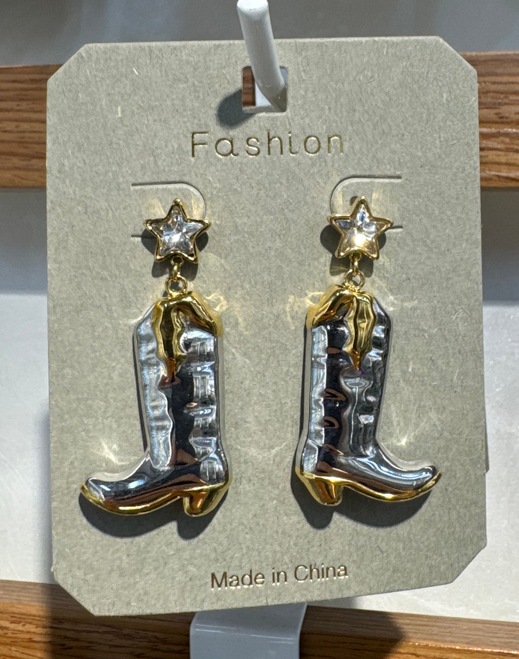 Two-Tone Cowboy Boot Earrings - W3-0267