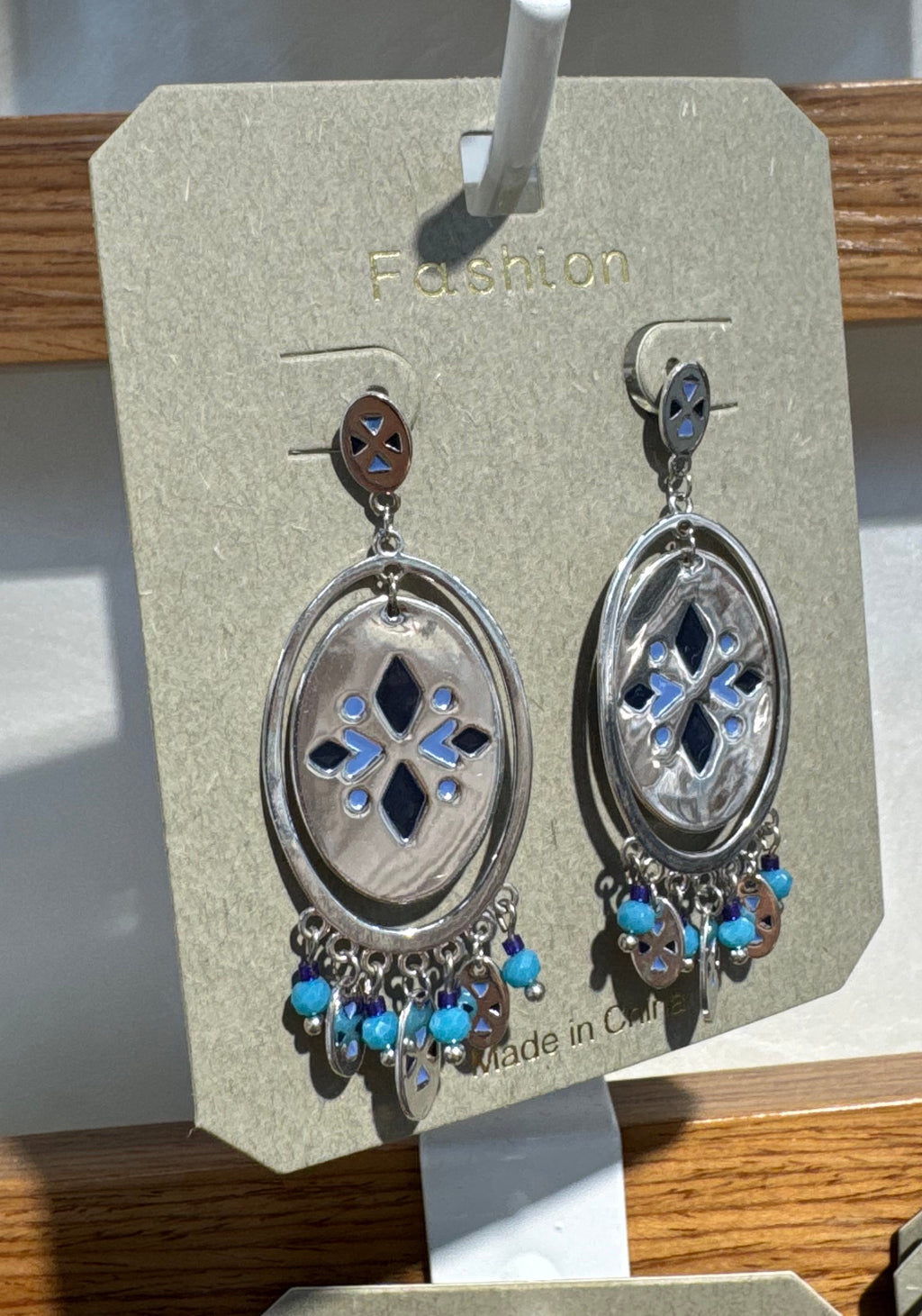 Blue Accent Oval Fringe Earrings - W3-0271
