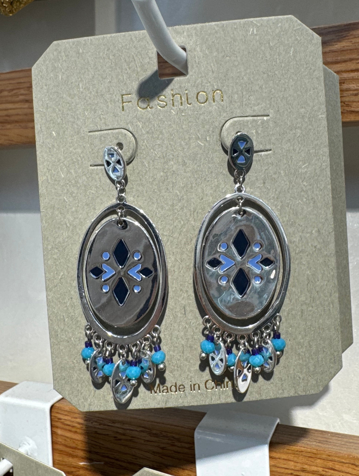 Blue Accent Oval Fringe Earrings - W3-0271