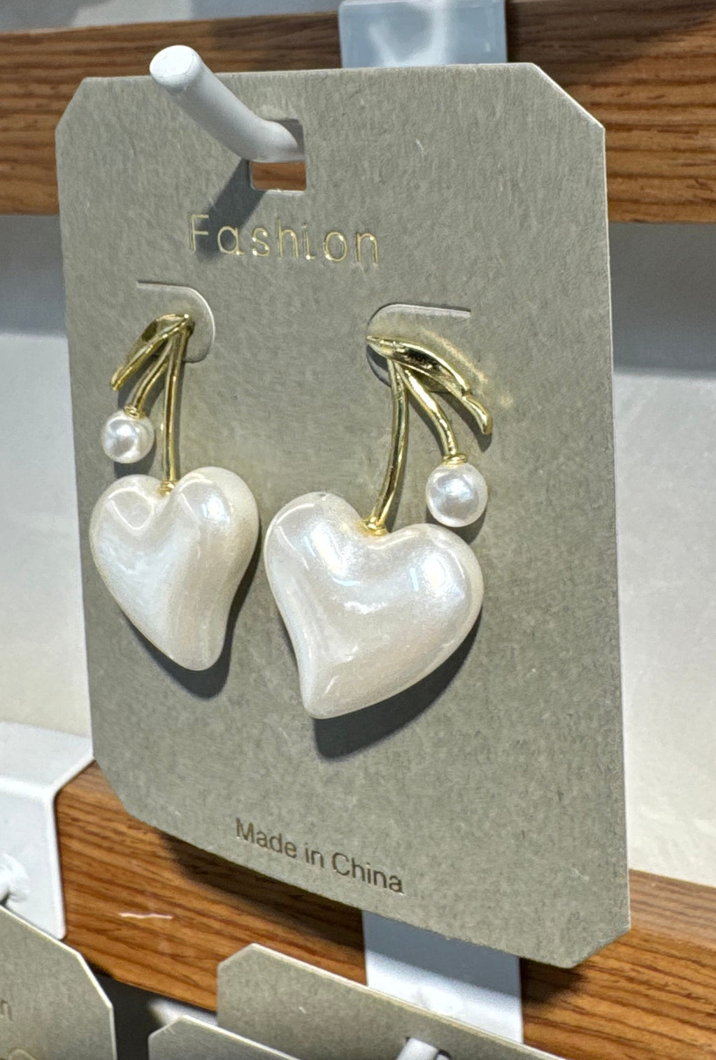 White Heart Drop Earrings - W3-0272