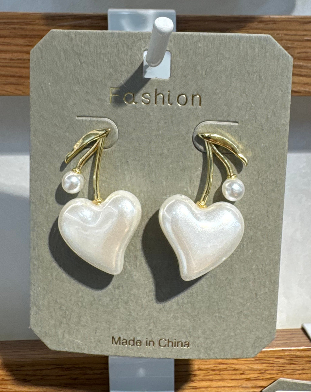 White Heart Drop Earrings - W3-0272