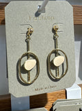 Cream Center Oval Frame Earrings - W3-0276