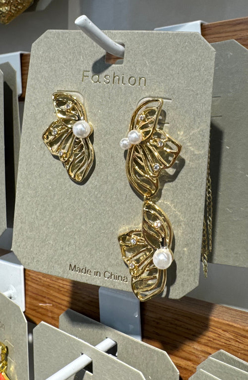 Asymmetric Leaf Beaded Earrings - W3-0277