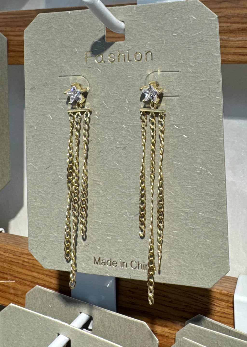 Star Stud Chain Fringe Earrings - W3-0278