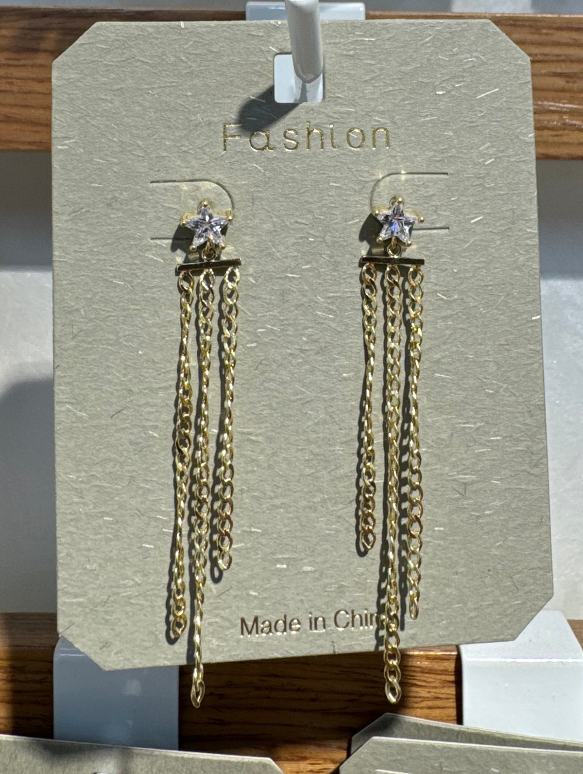 Star Stud Chain Fringe Earrings - W3-0278