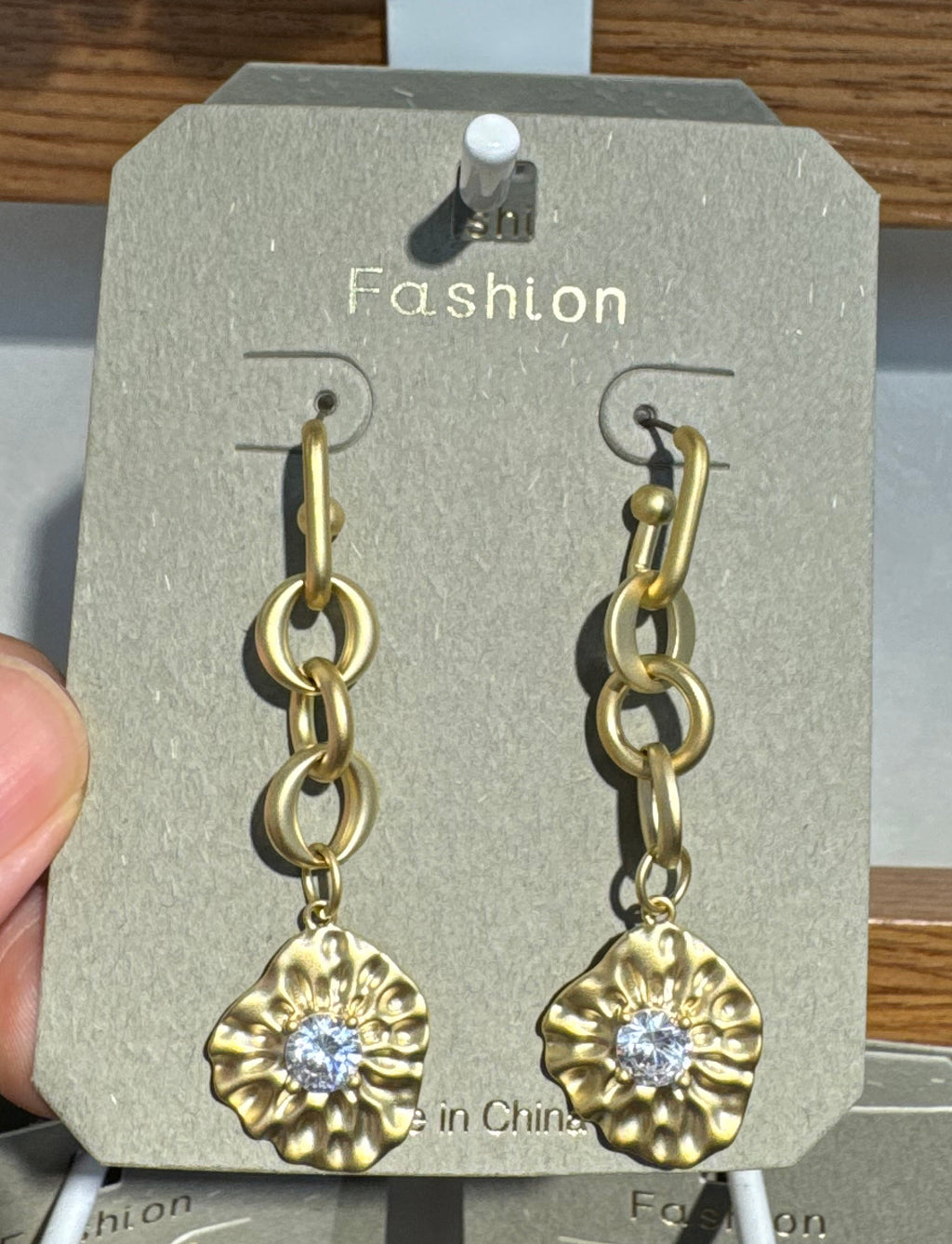Floral Disc Chain Link Earrings - W3-0281