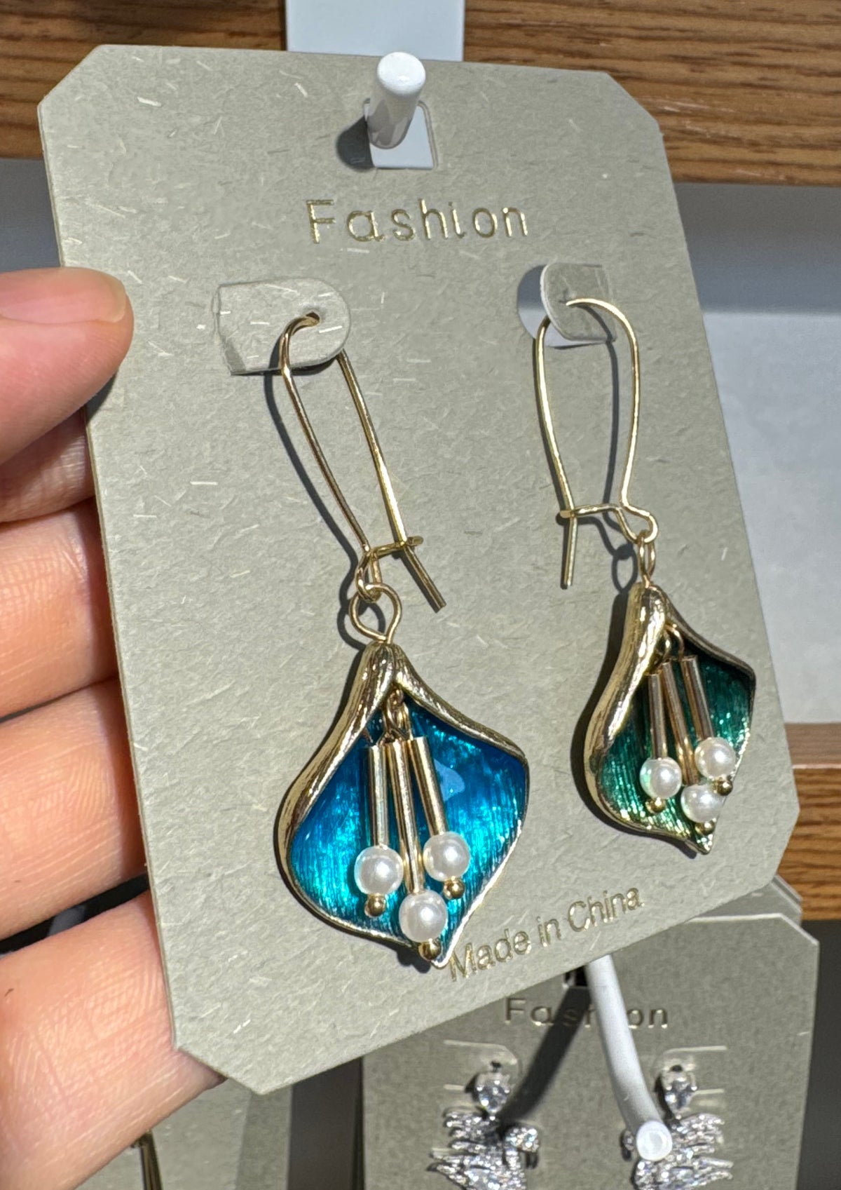 Teal Petal Beaded Drop Earrings - W3-0282